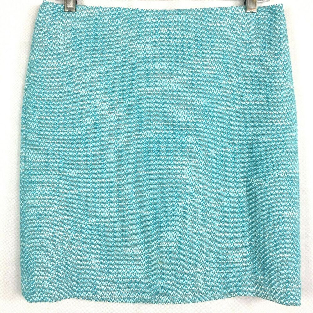 Talbots Skirt Womens Sz 8 Blue White Woven Pencil Straight Lined